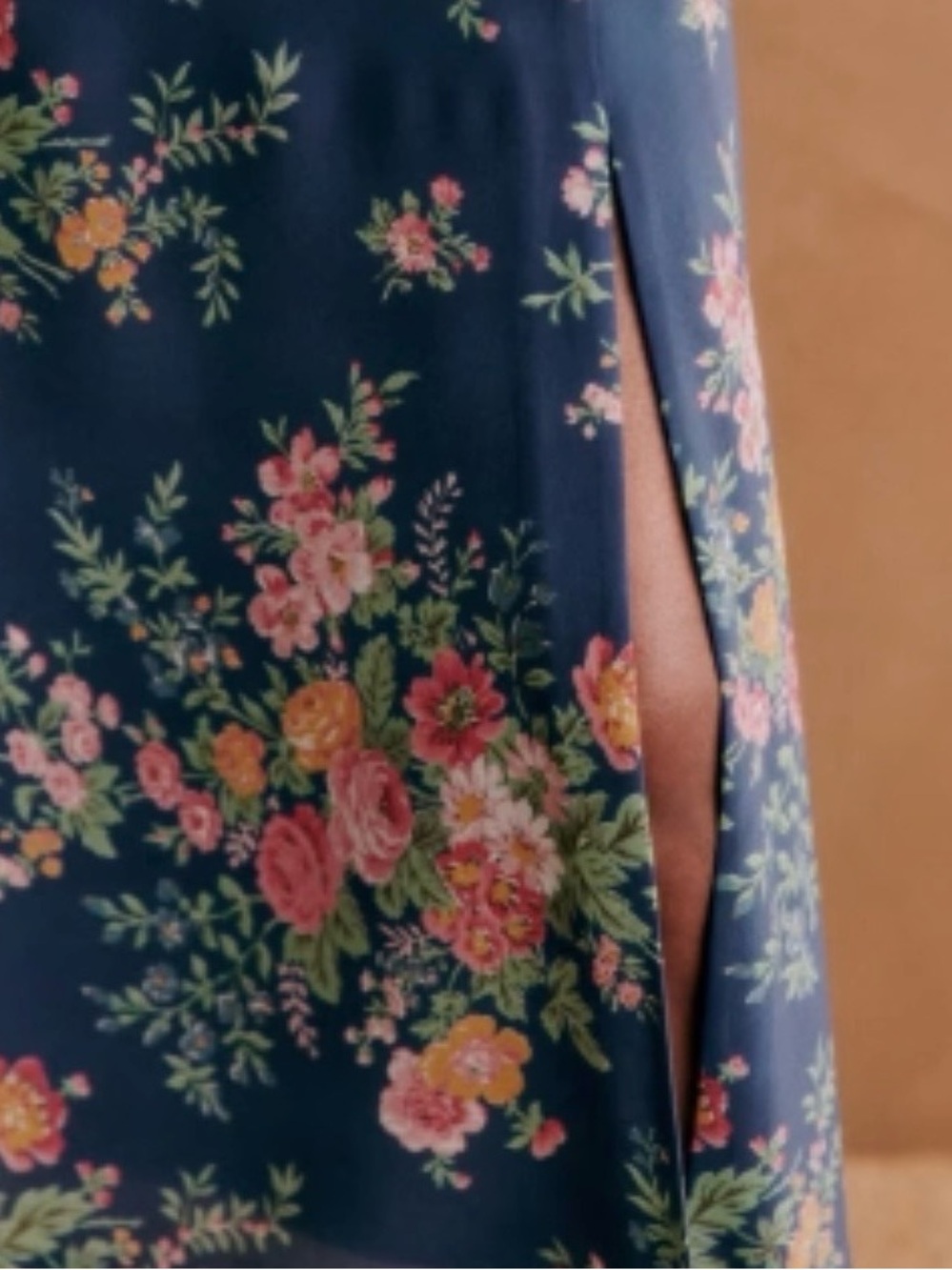 Sézane Tabata Royal Blue/Pink Palomba print 100% silk Midi Skirt SZ 8 NWT. - Picture 2 of 13